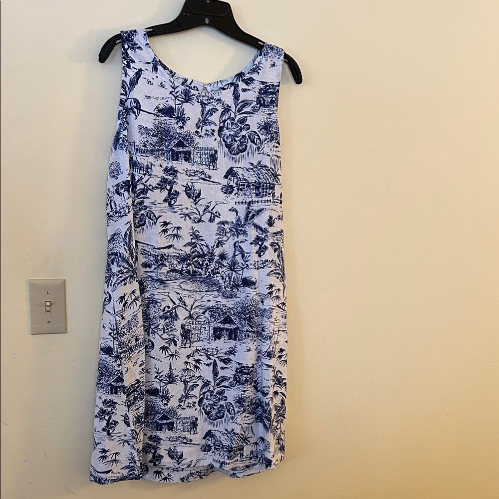Joie Horse Toile Dress Envelope Cut Out Back Short Sleeveless Blue & White NWT - Picture 3 of 17